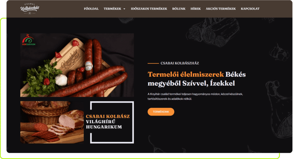 Weboldal készítés Csabaikolbászház számára