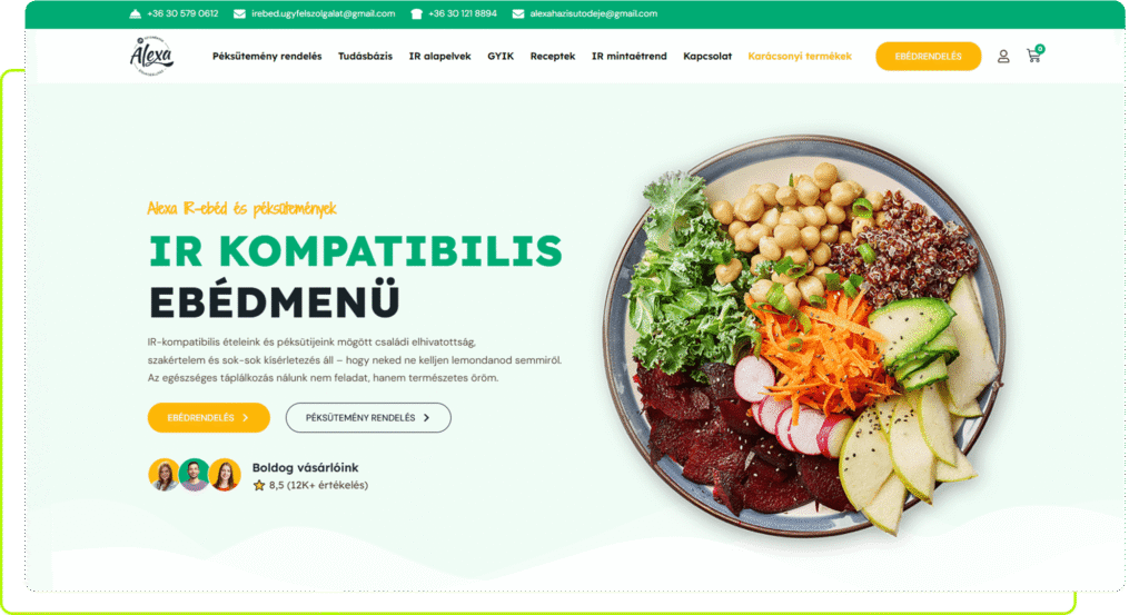 Weboldal készítés Alexa IR-ebéd és péksütemények számára