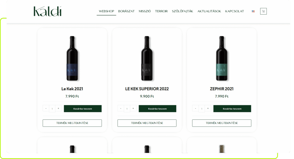 webshop készítés Káldiwine számára