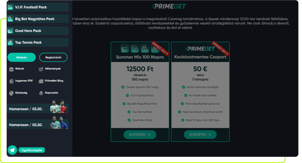 Weboldal készítés Primebet számára