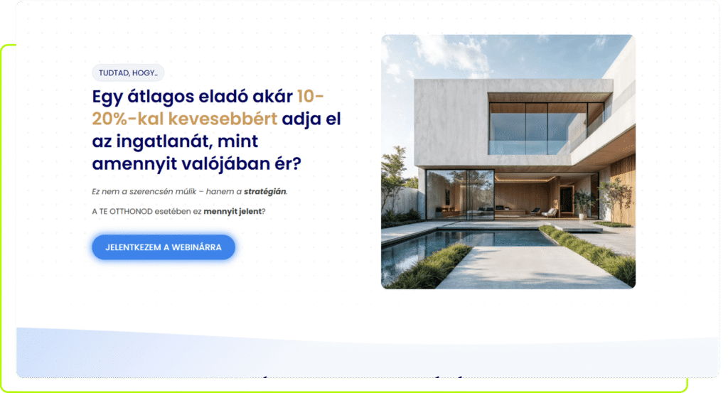 Landing oldal készítés Tóth Benjámin ingatlan értékesítő számára